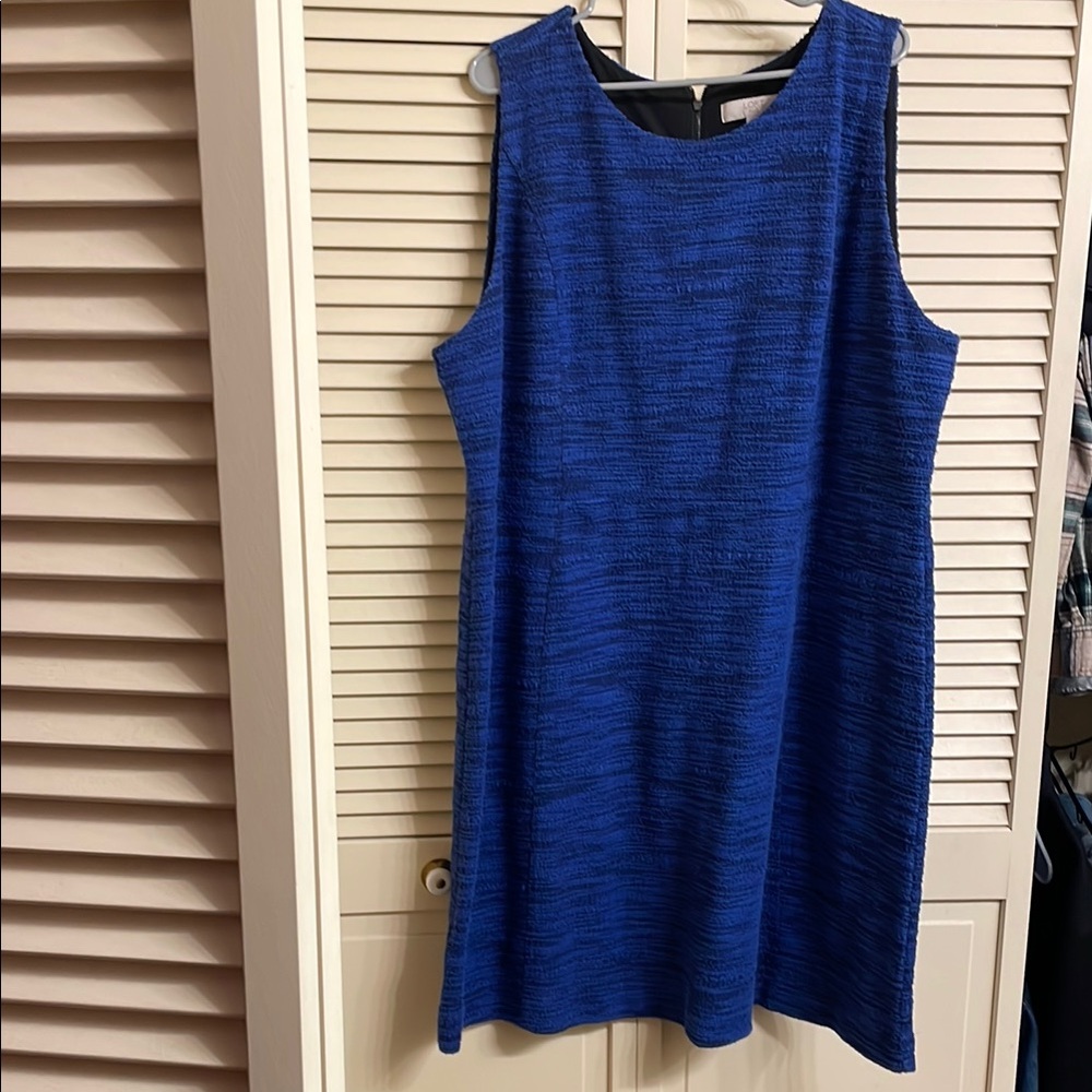 LOFT Blue Sheath Dress Crew Neck Sleeveless